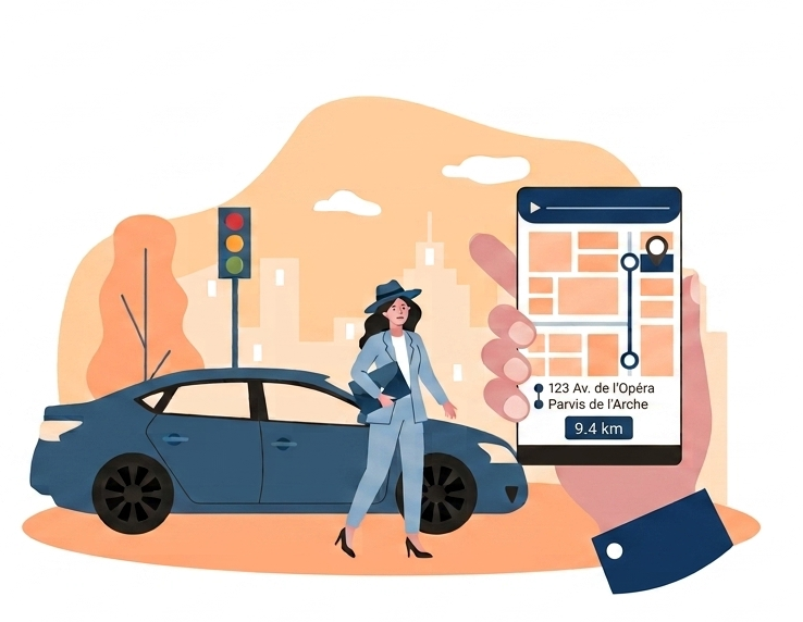 Illustration : suivi d'un trajet professionnel avec calcul de distance